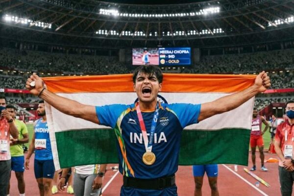 Neeraj Chopra: The Athlete Who Redefined India’s Place in World Athletics Neeraj Chopra celebrating Olympic gold at the Tokyo Olympics