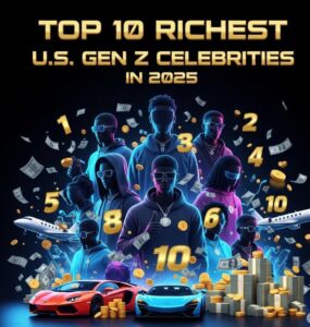 Top 10 Richest U.S. Gen Z Celebrities in 2025 Gen Z wealth infographic richest American Gen Z stars luxury celebrity net worth 2025