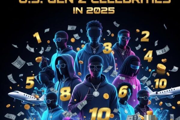Top 10 Richest U.S. Gen Z Celebrities in 2025 Gen Z wealth infographic richest American Gen Z stars luxury celebrity net worth 2025