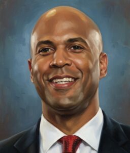Paint-style portrait of Cory Booker 2025, New Jersey Senator, trending news feature image