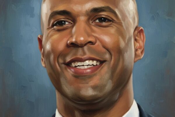 Paint-style portrait of Cory Booker 2025, New Jersey Senator, trending news feature image